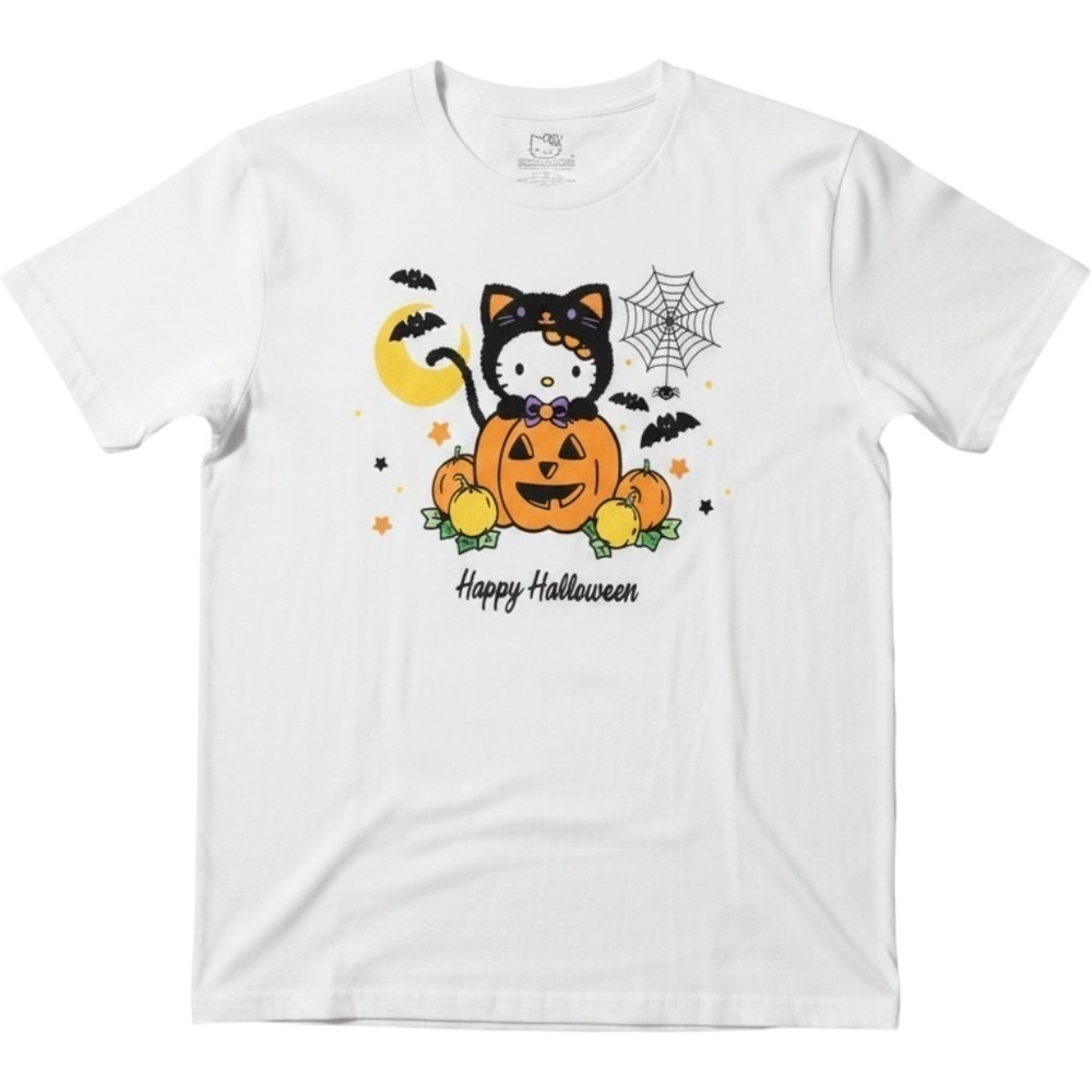 Hello Kitty‎ Halloween T-Shirt White Graphic Tee Cat Pumpkin Bats Women's Large